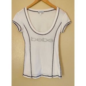 Rare Bebe Y2K 2000 rhinestone over stitch tee shirt women size small